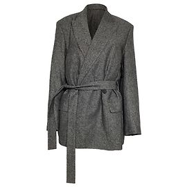 Acne Studios Double Breasted Belted Blazer in Grey Wool Grey