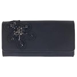 Prada-Prada Nylon/Leather Tessuto Logo Long Wallet-Black