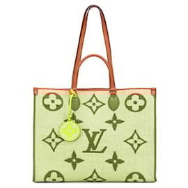 Louis Vuitton-Louis Vuitton Monogram Raffia On-the-Go GM Handbag Tote Bag-Brown,Beige