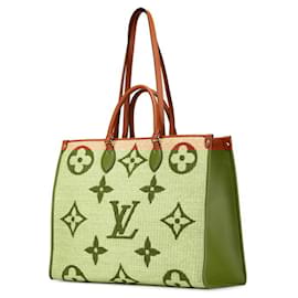 Louis Vuitton-Louis Vuitton Monogram Raffia On-the-Go GM Handbag Tote Bag-Brown,Beige
