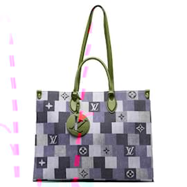 Louis Vuitton-Louis Vuitton Monogram Denim On the Go GM Tote Bag-Red,Blue