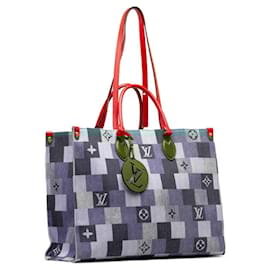 Louis Vuitton-Louis Vuitton Monogram Denim On the Go GM Tote Bag-Red,Blue