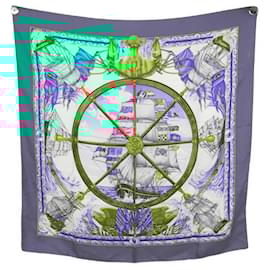Hermès-HERMES SCARF VIVE LE VENT BOURTHOUMIEUX 90 IN TURQUOISE SILK-Turquoise
