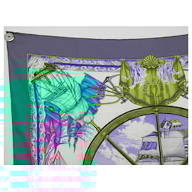 Hermès-HERMES SCARF VIVE LE VENT BOURTHOUMIEUX 90 IN TURQUOISE SILK-Turquoise