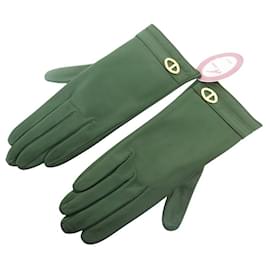 Christian Dior-NINE VINTAGE PAIR OF CHRISTIAN DIOR GREEN LEATHER GLOVES CD LOGO-Green