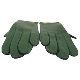 Christian Dior-NINE VINTAGE PAIR OF CHRISTIAN DIOR GREEN LEATHER GLOVES CD LOGO-Green