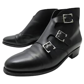 John Lobb-CHAUSSURES BOTTINES JOHN LOBB WILLOW TRIPLE BOUCLE 5E 37.5 CUIR NOIR BOOTS-Noir