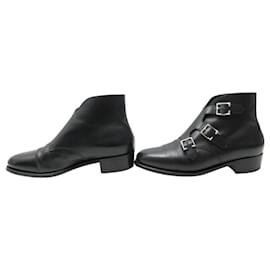 John Lobb-CHAUSSURES BOTTINES JOHN LOBB WILLOW TRIPLE BOUCLE 5E 37.5 CUIR NOIR BOOTS-Noir