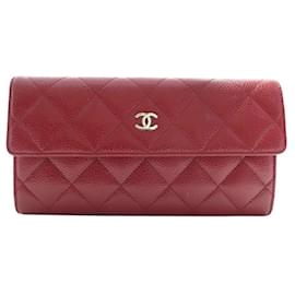 Chanel-CHANEL TIMELESS LOGO CC RED LEATHER WALLET COIN PURSE-Red