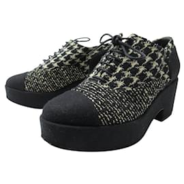 Chanel-CHAUSSURES CHANEL RICHELIEU LACE UP G31378 38.5 A TALONS EN TWEED SHOES-Autre