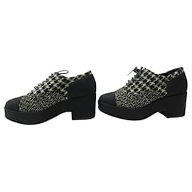Chanel-CHAUSSURES CHANEL RICHELIEU LACE UP G31378 38.5 A TALONS EN TWEED SHOES-Autre