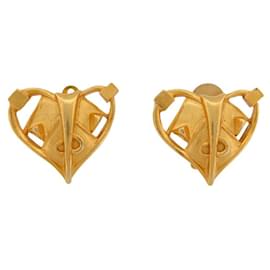 Christian Lacroix-VINTAGE CHRISTIAN LACROIX CLIP GOLD METAL HEART EARRINGS-Golden