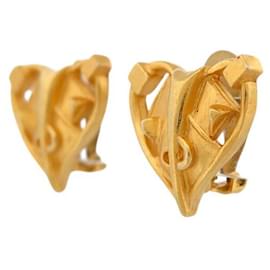 Christian Lacroix-VINTAGE CHRISTIAN LACROIX CLIP GOLD METAL HEART EARRINGS-Golden