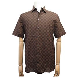 NEW LOUIS VUITTON SHIRT DAMIER EBENE PATTERN MPSH30BLW M 50 BROWN COTTON Brown