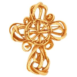 VINTAGE NEUE BROSCHE CHRISTIAN LACROIX KREUZ 1994 AUS GOLDENEM METALL ANHÄNGER BROSCHE Golden