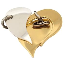 VINTAGE BROSCHE CHRISTIAN LACROIX HERZ AUS GOLD- UND SILBERMETALL STRASS HERZBROSCHE Golden
