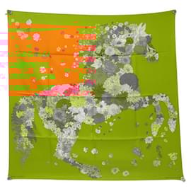 Hermès-NINE HERMES SCARF LIGHT DRESS H003904S THEO DE GUELTZL SQUARE 90 IN SILK SCARF-Orange