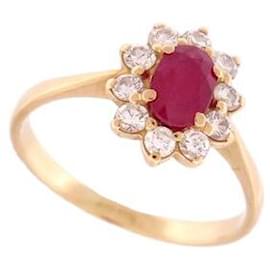 Autre Marque-18K Yellow Gold Marquise Ring Set with 0.29CT Rubies and 0.45CT Diamonds T56-Golden