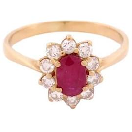 Autre Marque-18K Yellow Gold Marquise Ring Set with 0.29CT Rubies and 0.45CT Diamonds T56-Golden