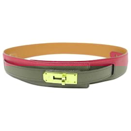 Hermès-VINTAGE HERMES KELLY 40MM COURCHEVEL RED LEATHER BELT-Red