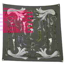 Hermès-HERMES SCARF ABOUT XAVIER DE PORET BOOTS 90 CM PINK SILK SCARF-Pink