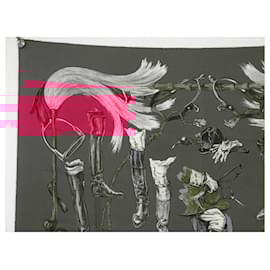 Hermès-HERMES SCARF ABOUT XAVIER DE PORET BOOTS 90 CM PINK SILK SCARF-Pink