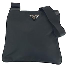 Prada-Prada Nylon Tessuto Logo Plate Shoulder Bag-Black