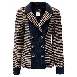Chanel CC Buttons Beige Houndstooth Tweed Jacket Other