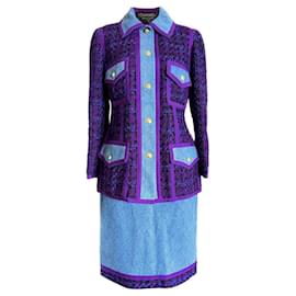 Chanel-Rare 1991 Supermodels Tweed and Denim Suit-Purple