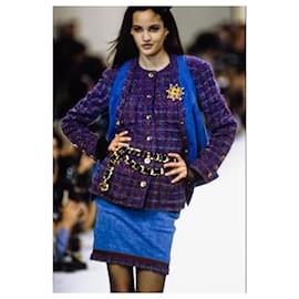 Chanel-Rare 1991 Supermodels Tweed and Denim Suit-Purple
