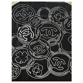 Pañuelo Chanel de seda blanco y negro Multicolor