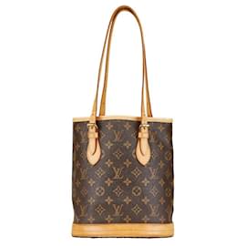 Louis Vuitton-Louis Vuitton Monogram Petit Bucket PM Tote Bag-Brown,Monogram
