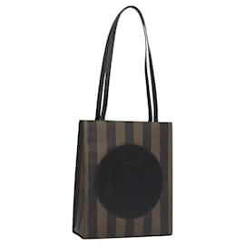 Fendi-FENDI Pecan Canvas Tote Bag Brown Black Auth yk17395-Brown,Black