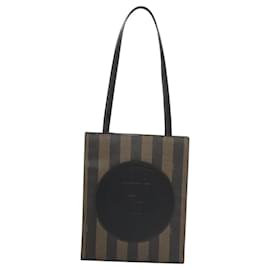 Fendi-FENDI Pecan Canvas Tote Bag Brown Black Auth yk17395-Brown,Black