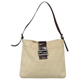 Fendi-FENDI Zucca Canvas Shoulder Bag Beige Auth ep7339-Beige