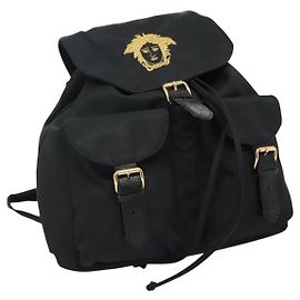 Gianni Versace Backpack Nylon Black Auth 115404 Black