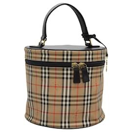 Autre Marque-Burberrys Nova Check Vanity Cosmetic Pouch Canvas Beige Gold Auth SW019-Beige,Golden