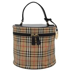 Autre Marque-Burberrys Nova Check Vanity Cosmetic Pouch Canvas Beige Gold Auth SW019-Beige,Golden