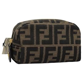 Fendi-FENDI Zucca Canvas Pouch Brown Black Auth 114599-Brown,Black