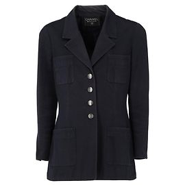 Chanel marineblaue gerippte Baumwolljacke Blau Marineblau
