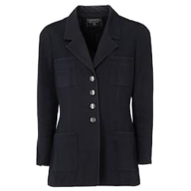 Chanel-Chanel Navy Blue Ribbed Cotton Jacket-Blue,Navy blue