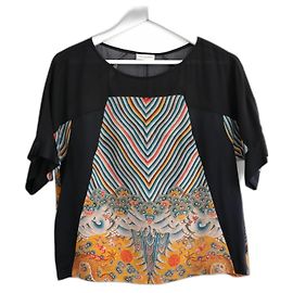 Top in seta trasparente con stampa di drago Dries Van Noten autunno 2012 Nero Multicolore