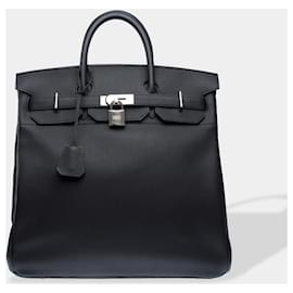 Hermès-HERMES Haut a Courroies Black Leather Bag - 102530-Black