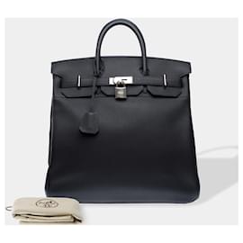 Hermès-HERMES Haut a Courroies Black Leather Bag - 102530-Black
