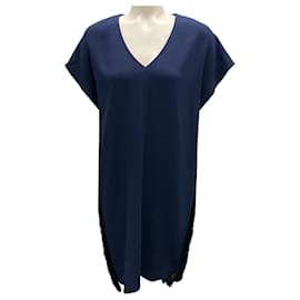 Autre Marque-Derek Lam 10 Crosby Midnight Blue Fringe Crepe Dress-Navy blue