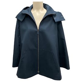 Giacca in cotone con cappuccio e zip completa Akris Navy Blu navy