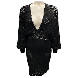 Autre Marque-Frederick Anderson Collection Black Long Sleeved V-Neck Cotton Knit Dress-Black