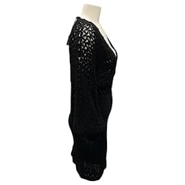Autre Marque-Frederick Anderson Collection Black Long Sleeved V-Neck Cotton Knit Dress-Black