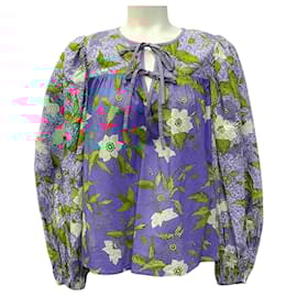 Ulla Johnson-Ulla Johnson Blue Multi Floral Joanie Blouse-Blue