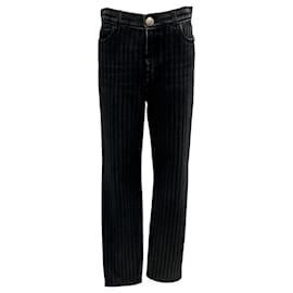 Chanel-Chanel Black Pinstriped Ankle Zip Denim Jeans-Black